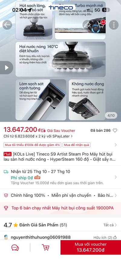 Tineco S9 Artist Steam Pro [KOLs Live] — 13.647.200đ · 286 đã bán